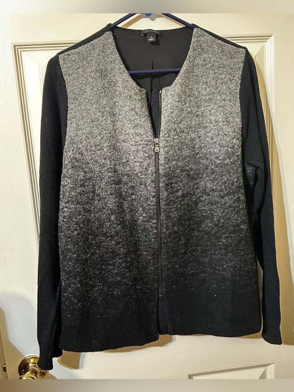 Women's Ombre Zip Front Cardigan- Black & Gray